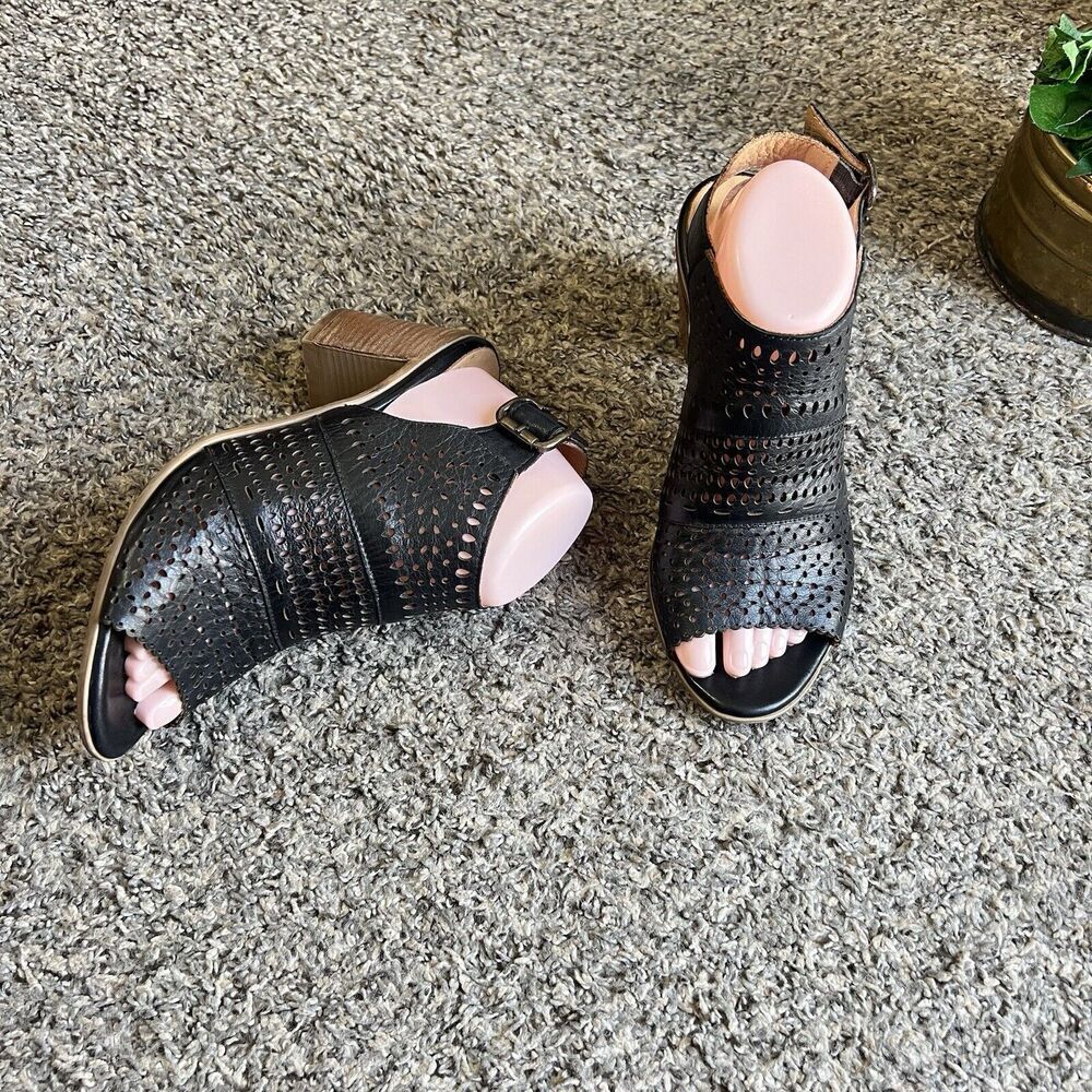 Bueno Upton Block Heel Sandal Women EU Sz 40 US 9-9.5 Black Leather Slingback